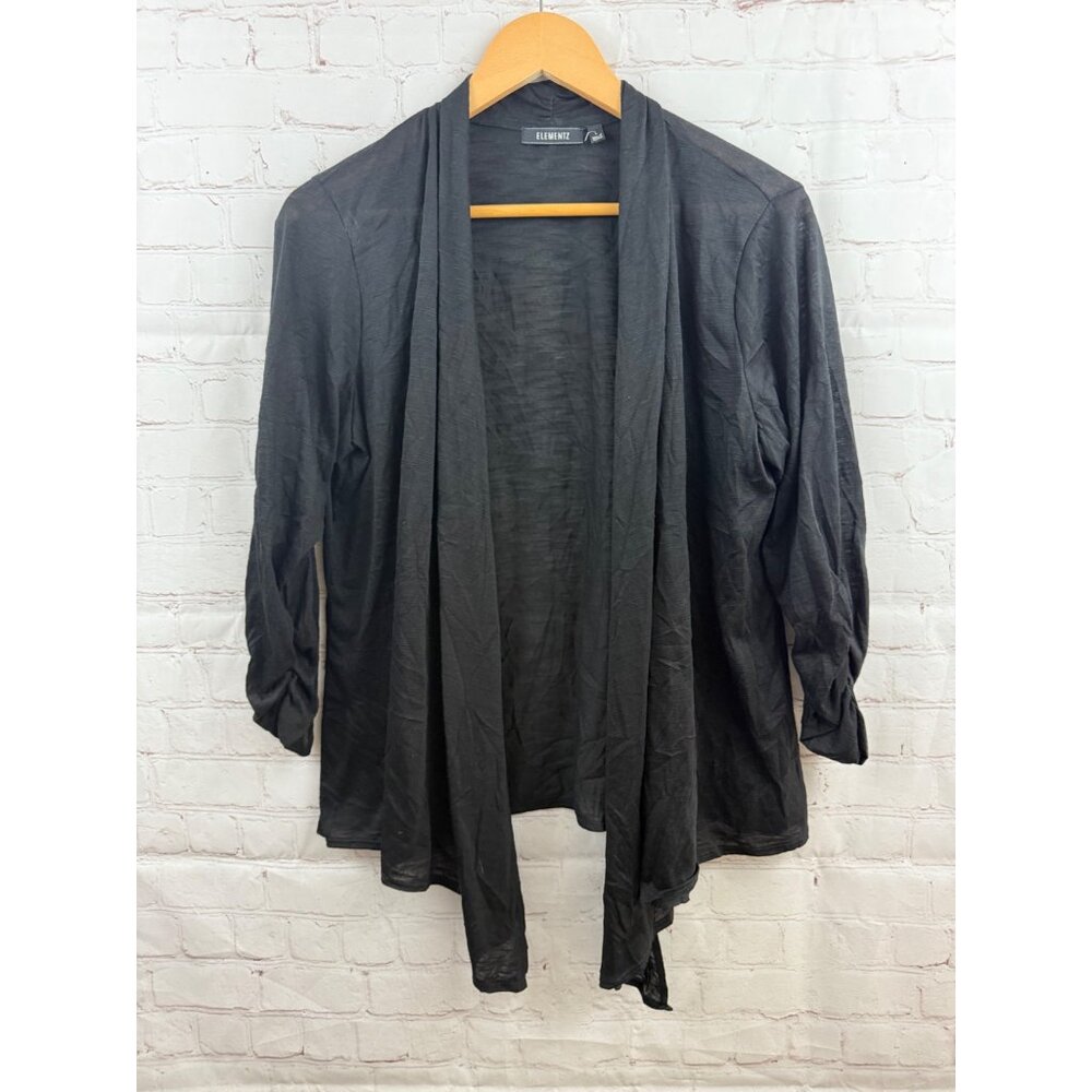 Elementz Open Front Cardigan Womens Size Large Black Lightweight Asymmetrical